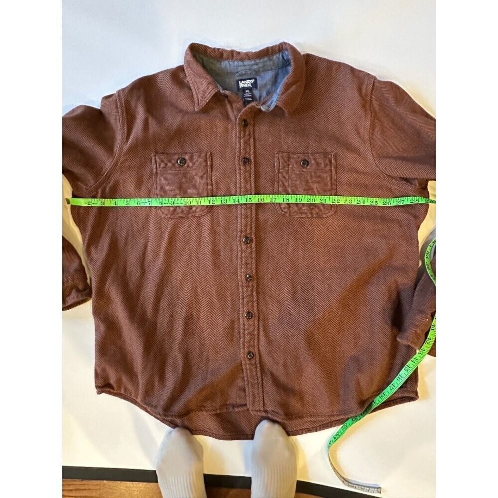 Mens XXL/Tall LANDS END Heavyweight Brown Herringbone l/s Cabincore Shirt - Picture 6 of 11
